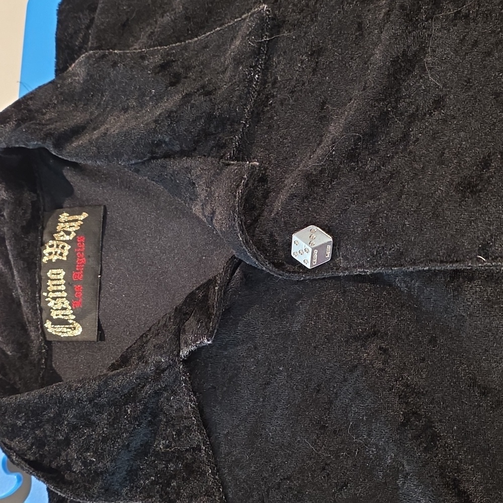 Vintage Casino Wear Los Angeles DICE BUTTONS Black Velvet Shirt mens XL